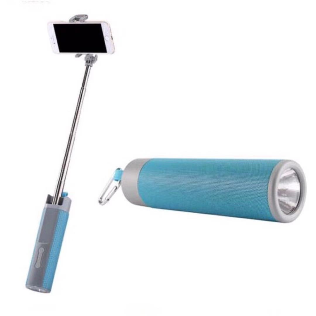(LIGHT BLUE)5 in 1 bluetooth selfie stick with 5200mAh power bank bluetooth speaker torch
